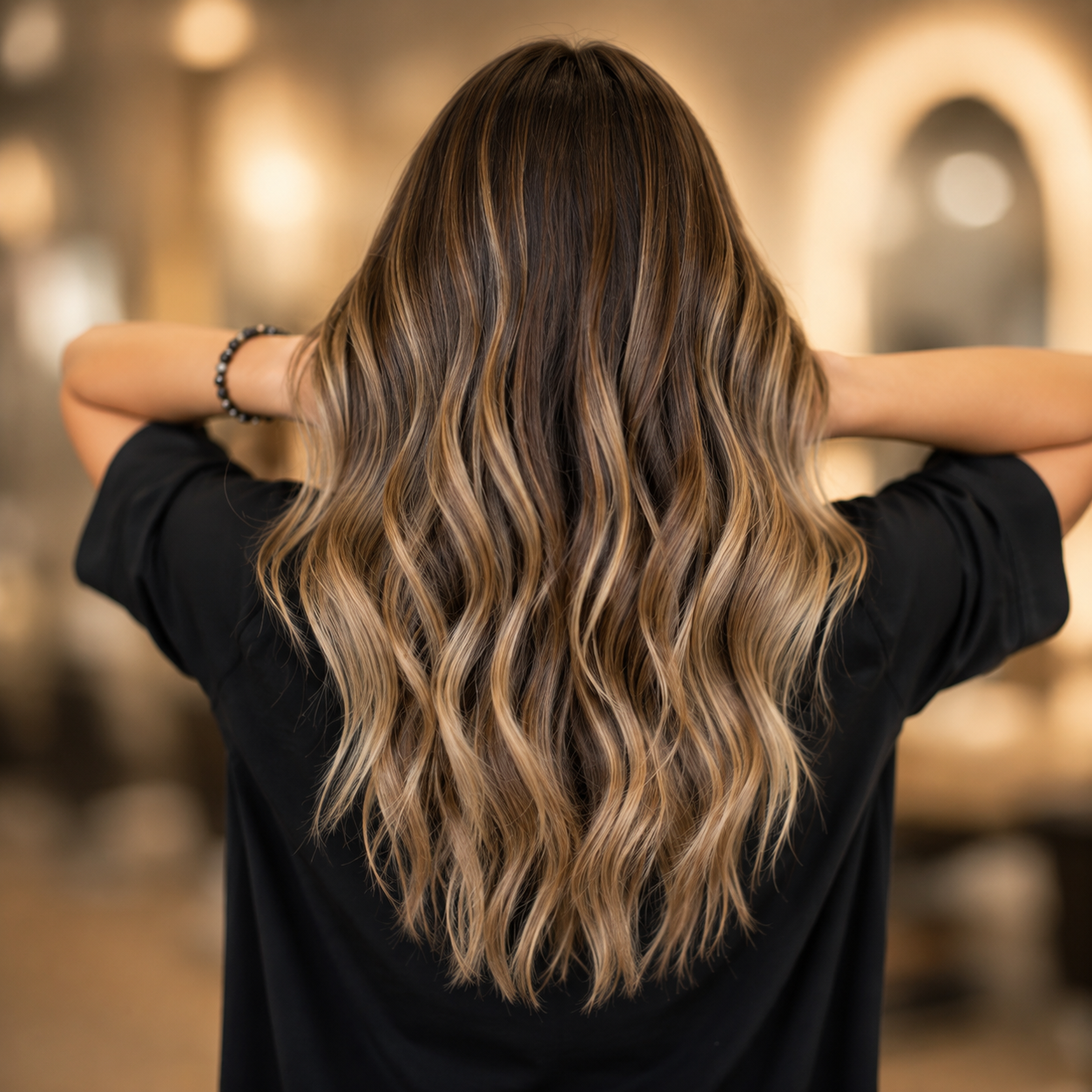 Color y balayage natural con ondas suaves en TIXI Peluquería Málaga
